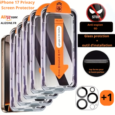 iPhone 17 Privacy Screen Protector – Verre Trempé 9H Intégral avec Protection de Caméra,