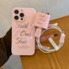 5-Piece Set Pink Letter Bow Cube Phone Case + 1 Charger Case + 2 Cable Protectors + 1 Cable Tie, Compatible with iPhone 16
