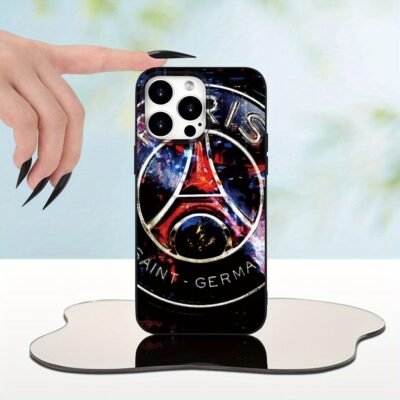 for iphone 16 psg Étui élégant pour iPhone avec motif Saint-Germain Paris, anti-chute et finition givrée